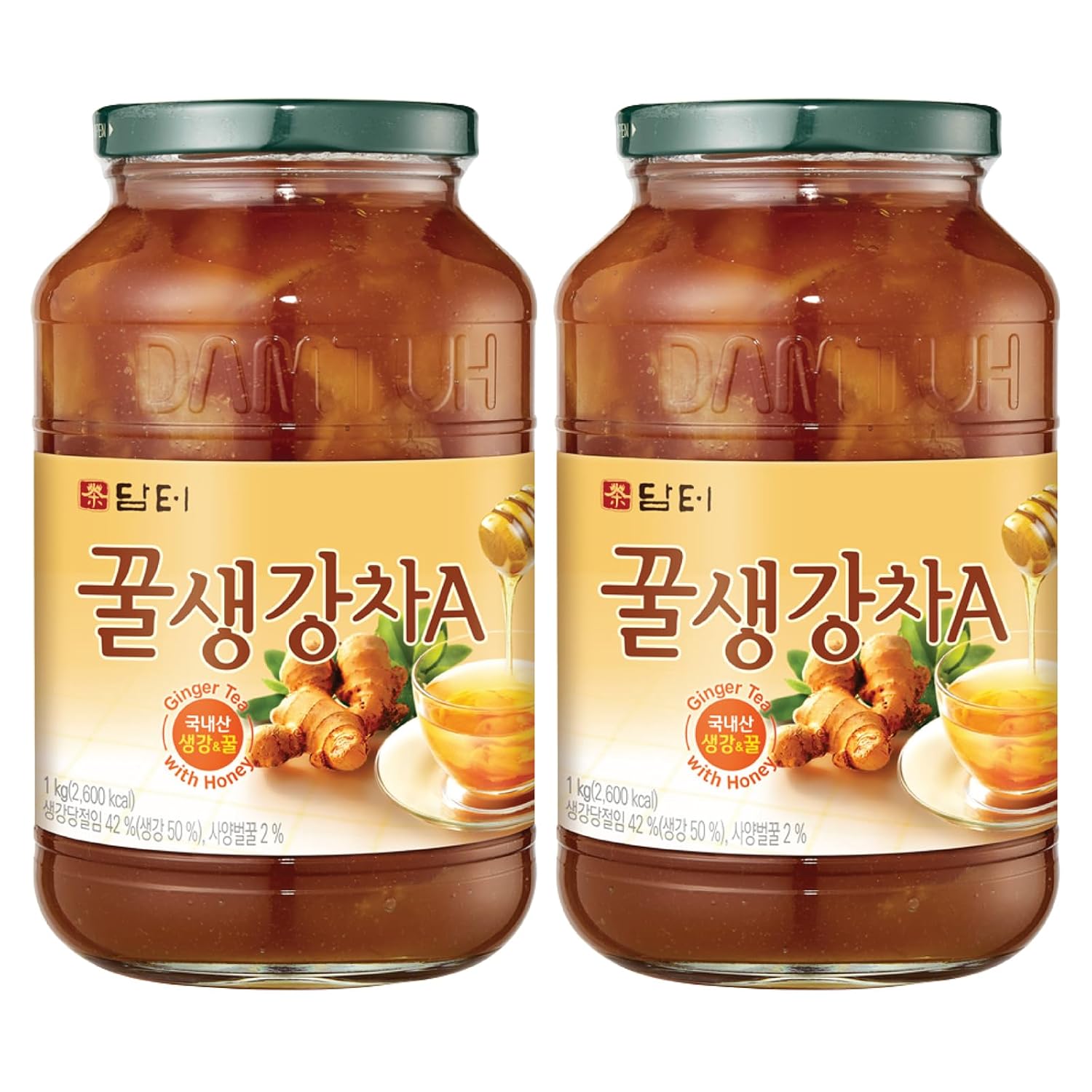 Té coreano de miel y jengibre Damtuh, conserva de jengibre, frasco de 2.2 lb, paquete de 2 — imagen 1